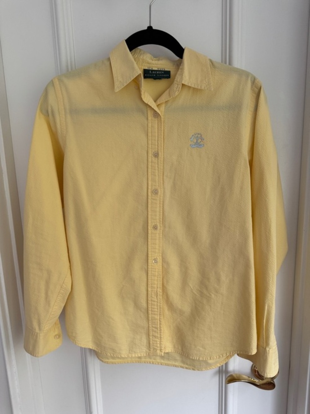 Ralph Lauren RARE Vintage Pale Yellow Shirt with Crest Embroidery Size Sm / Med